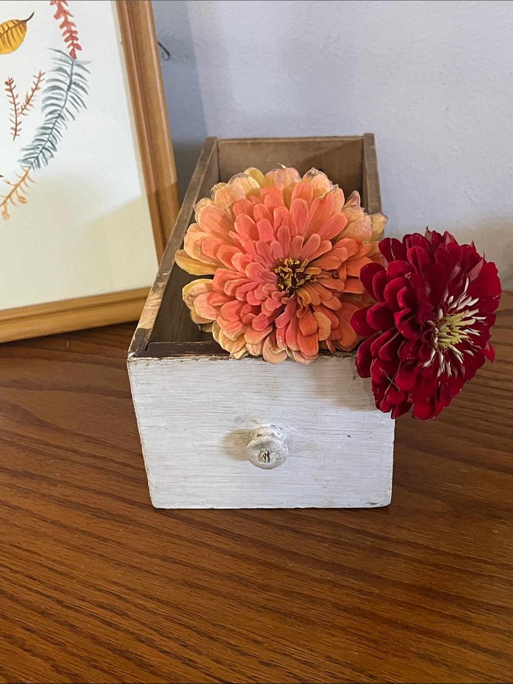 Vintage wooden sewing machine drawer